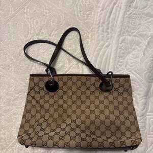 Gucci Vintage GG Canvas Eclipse Tote Bag with Leather Trim